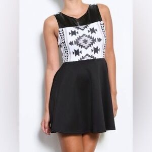 Aztec flare skater dress new Black and White Sleeveless